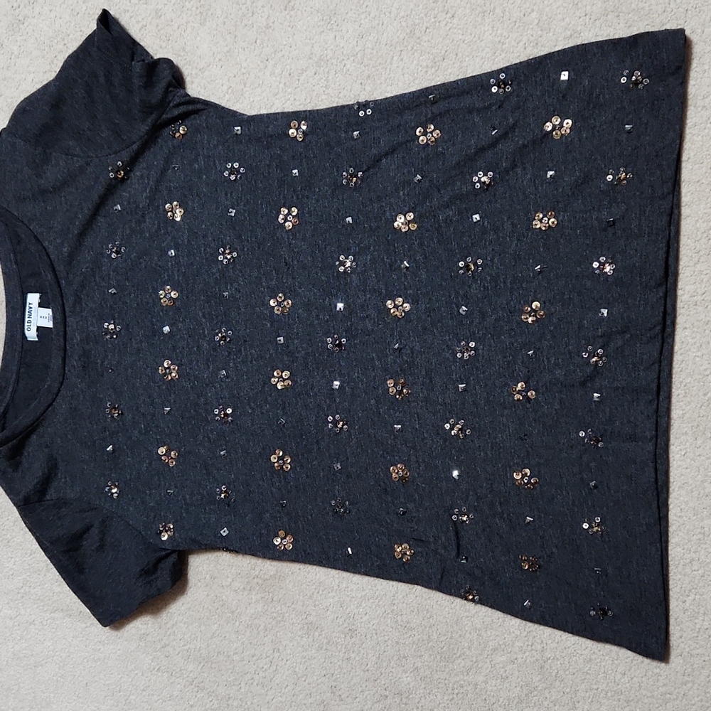 Old Navy Sequin T-Shirt Gray- Medium